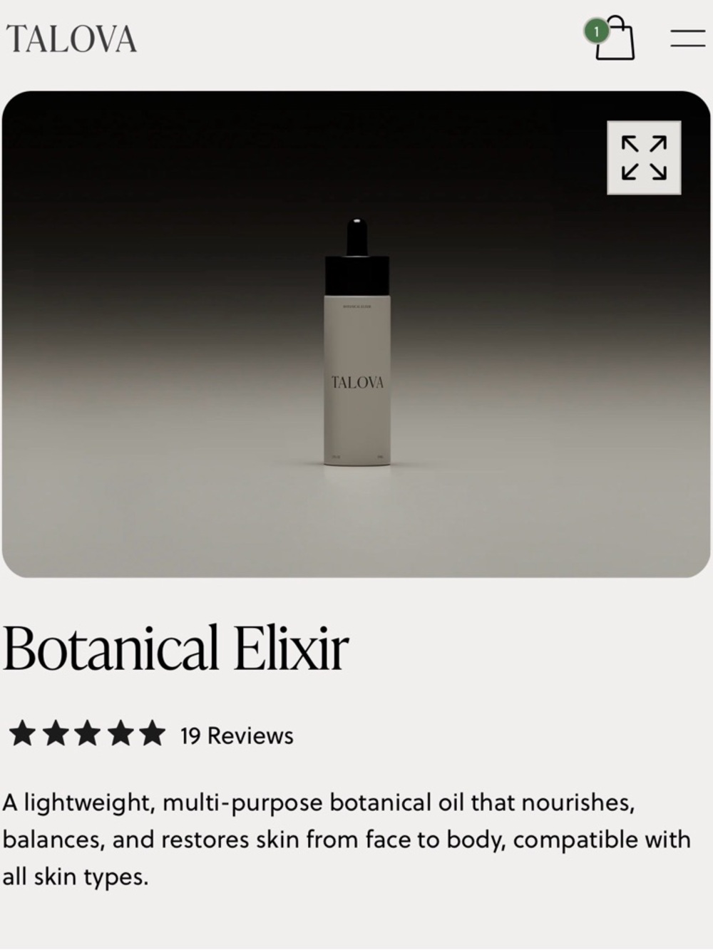 Talova Botanical Elixir - brand new in box
